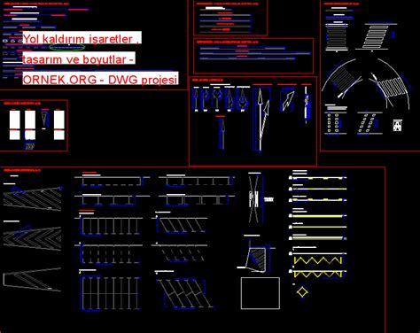 Yol kaldırım işaretler tasarım ve boyutlar dwg projesi Autocad Projeler