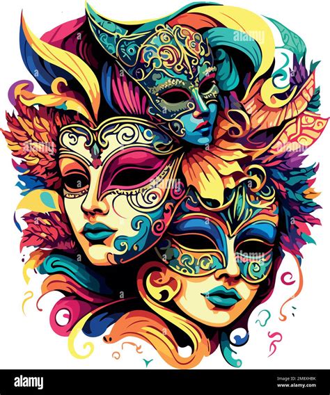 Vector Illustration Of An Ornate Colorful Venetian Mask In Carnival