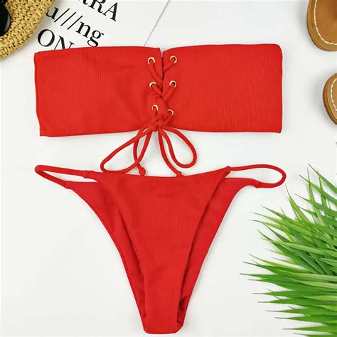 Sexy Thong Bikini 2018 Women Solid Swimwear Red Swimsuit Brazilian