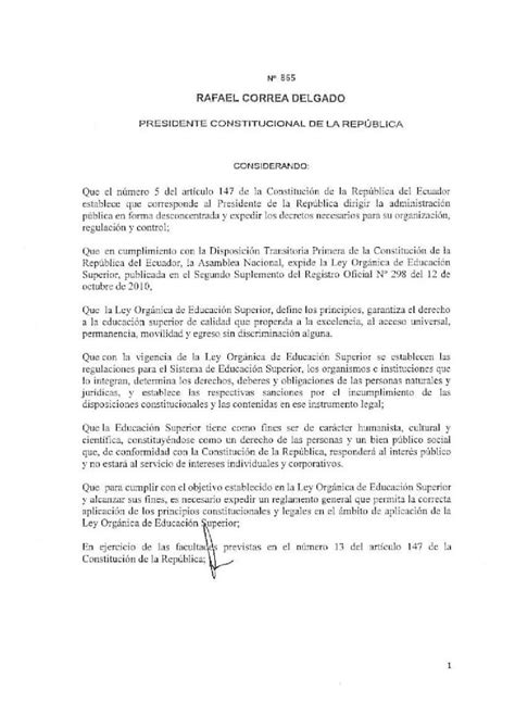 Pdf Reglamento General A La Ley Org Nica De Educaci N Superior