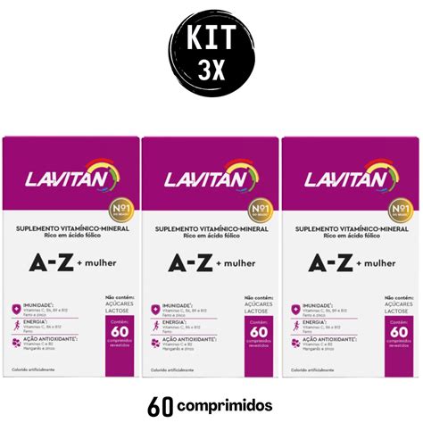 Kit 3x Lavitan Mulher Az Suplemento De Vitamina 60 Comprimidos