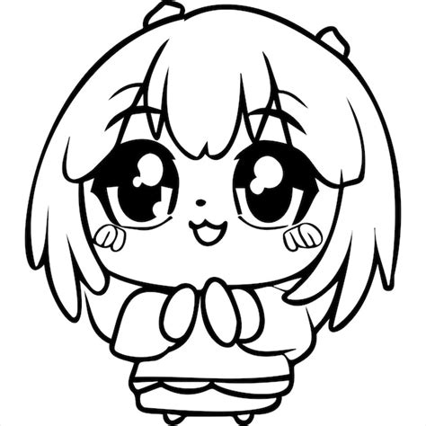 Página para colorear de niña kawaii Vector Premium