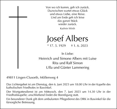 Traueranzeigen Von Josef Albers Noz Trauerportal