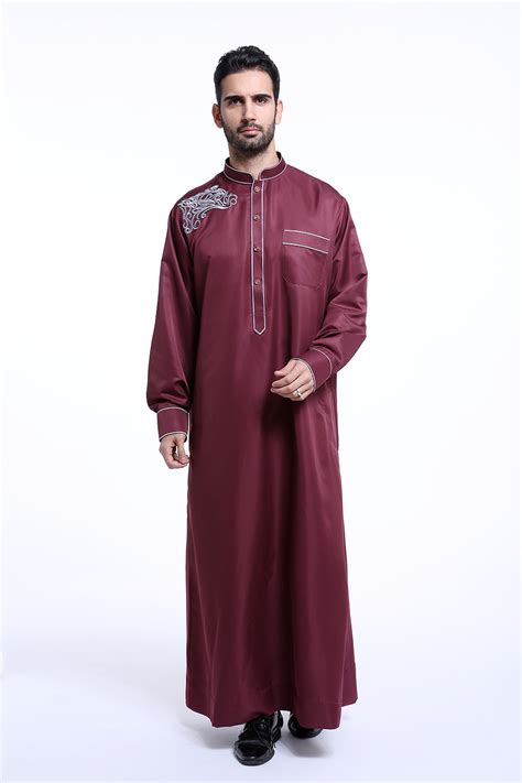 Muslim Islamic Men Arab Embroidery Abaya Dubai Kaftan Long Sleeve Jubba