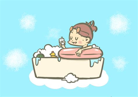 「7 26暑い日に熱い湯船もいいものです 夏風呂の日 イラスト 」 タロウ 一日一絵のイラスト