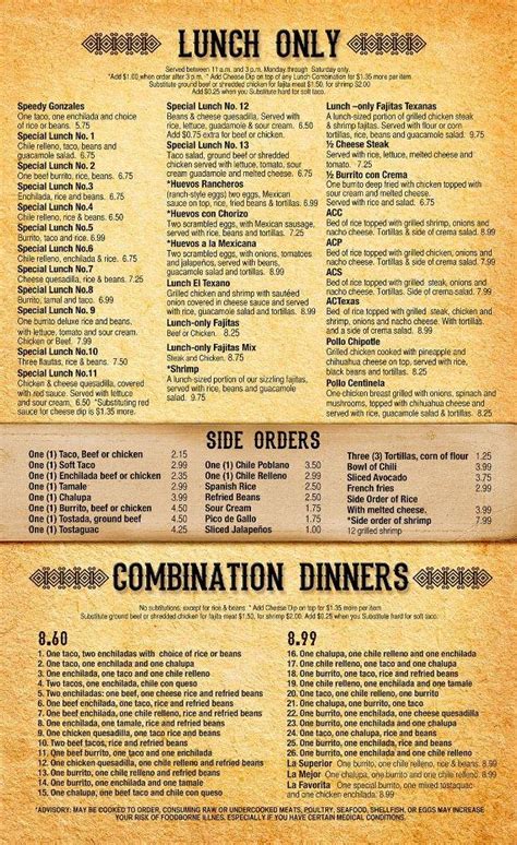 Menu at Gringo's Mexican Grill restaurant, Jefferson