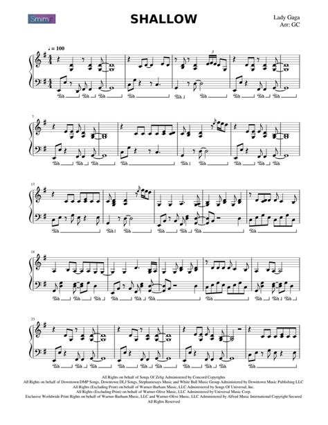 Shallow Lady Gaga Sheet Music For Piano Solo