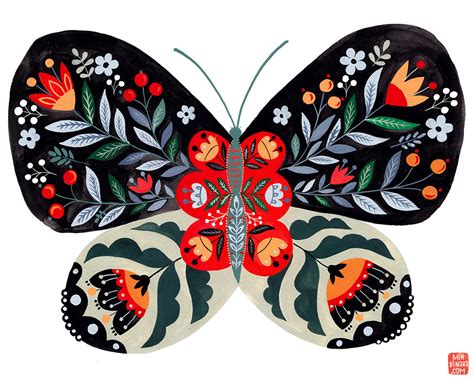 Folk Butterfly Art Print Mirdinara