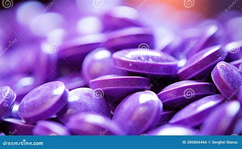 A Close Up Of A Pile Of Purple Pills And Capsules Ai Stock Photo