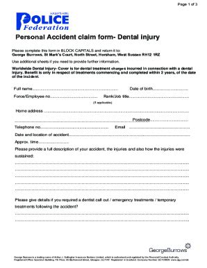 Fillable Online Personal Accident Claim Form Dental Injury Fax Email