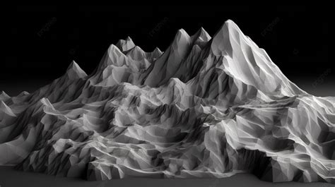 Low Poly Mountain Grid Topographic Terrain In Black And White D