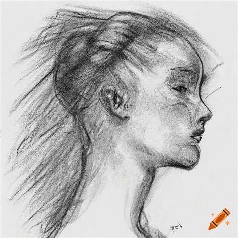 Charcoal Drawing Of A Girl With Flowing Hair On Craiyon