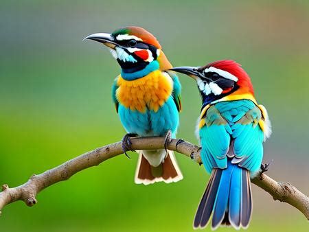 Two Colorful Birds Sitting On A Tree Branch Image Design ID