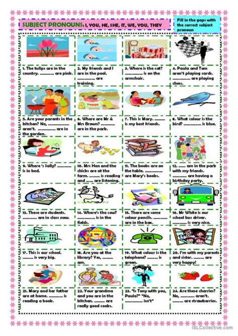 50 Subject Pronouns English Esl Worksheets Pdf And Doc