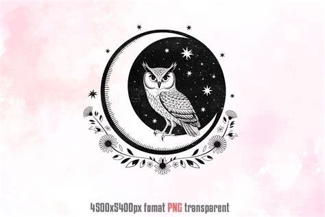 Crescent Moon And Owl Celestial PNG Graphic By Retro Sun Creative Fabrica