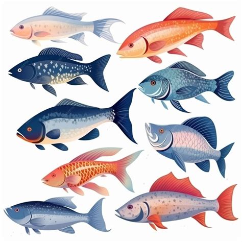 Premium Photo | A group of different types of fish on a white background generative ai