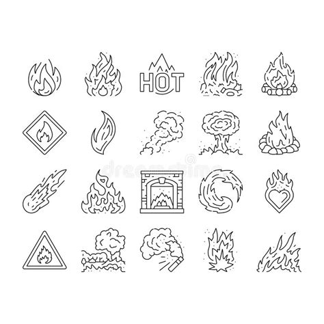 Flame Hot Fire Burn Bonfire Heat Icons Set Vector Stock Vector