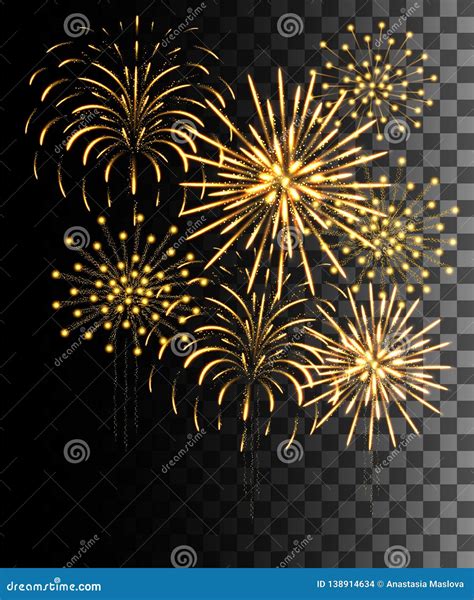 Glowing Collection Golden Firework Light Effects Isolated On