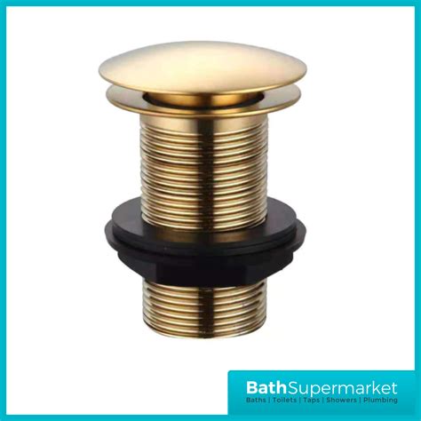 Aeris Brushed Brass Round Click Clack Unslotted Basin Waste Bath