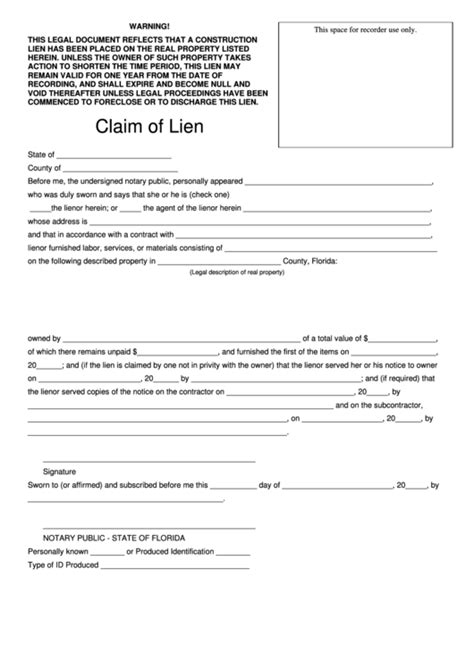 Printable Property Lien Form