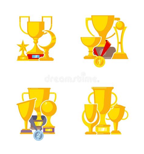 Award Trophy Cup Sports Winners Golden Medal Rewards Vector Flat