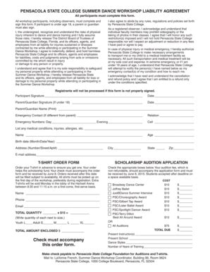 Fillable Online Pensacolastate Summer Dance Workshop Liability Form