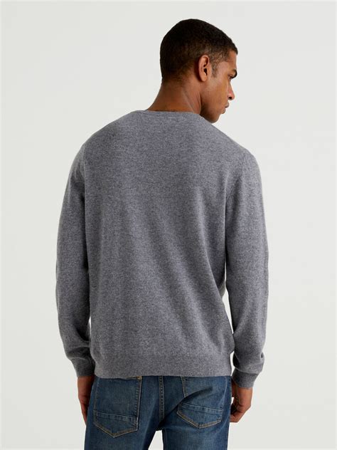 Dark Gray Crew Neck Sweater In Pure Merino Wool