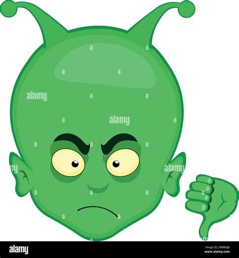 Vector Green Alien Et Head Cartoon Hand Thumb Down Stock Vector Image And Art Alamy