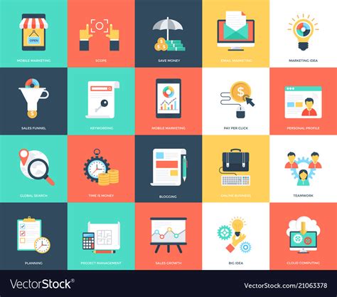 Project Management Flat Icons Pack Royalty Free Vector Image