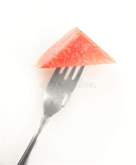 Watermelon Triangle Shaped On A Fork Stock Image Image Of Eating