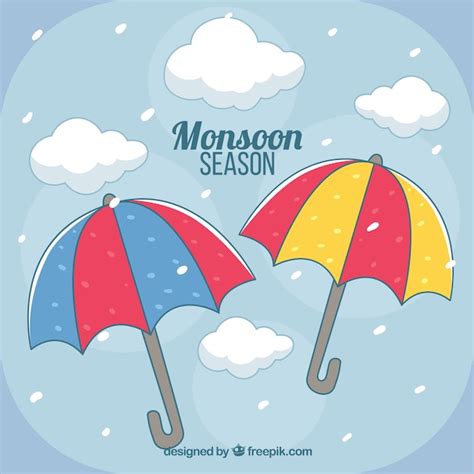 Fond De Saison De Mousson Avec Des Parapluies Vecteur Gratuite