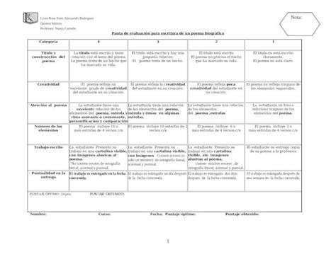 Doc Rubrica Para Evaluar Poema Biografico Dokumen Tips