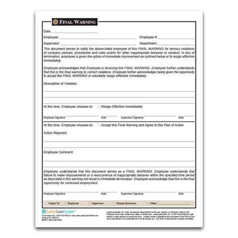 Employee Final Warning Notice Employee Final Warning Form