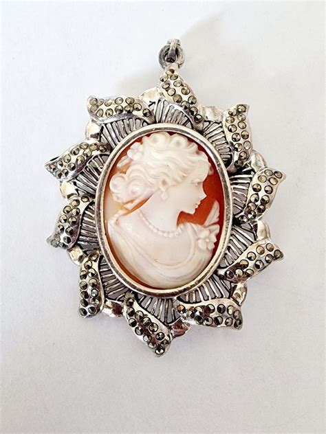 Viktorianische Gemmen Anh Nger Brosche Silver Cameo Chalcedony