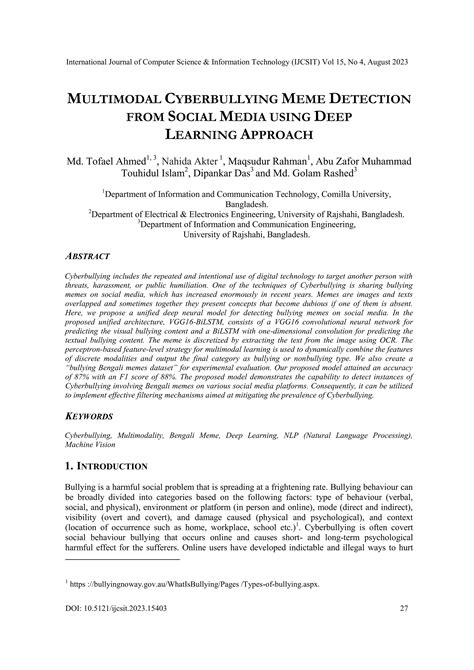 Multimodal Cyberbullying Meme Detection From Social Media Using Deep