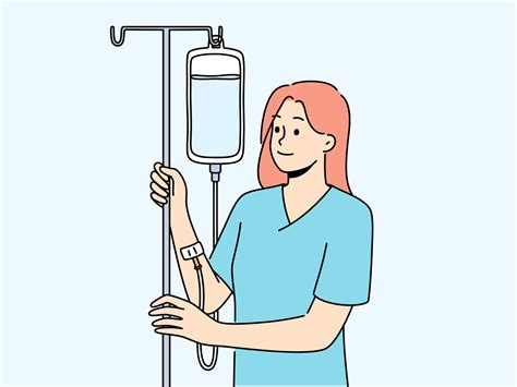 Happy Woman With Intravenous Saline Drip In Hospital Smiling Female