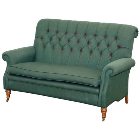 Wellington Model Howard Style Chesterfield Green Upholstery Two Seat