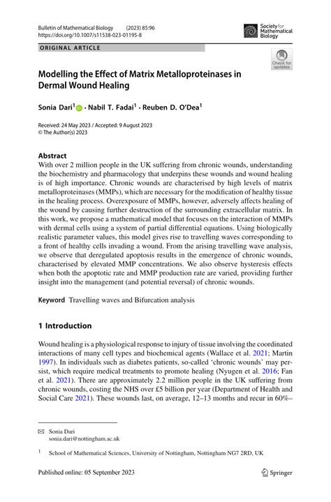 Pdf Modelling The Effect Of Matrix Metalloproteinases In Dermal Wound