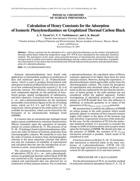 Pdf Calculation Of Henry Constants For The Adsorption Of Isomeric