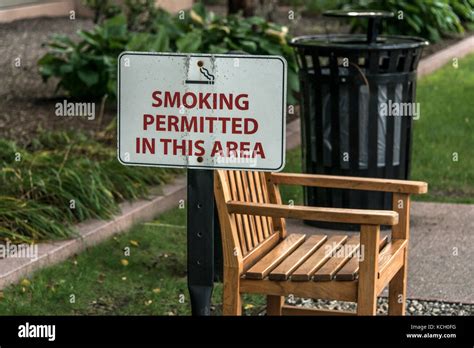 Designated Smoking Area Outdoor Bench In Smoking Zone Permitted Stock