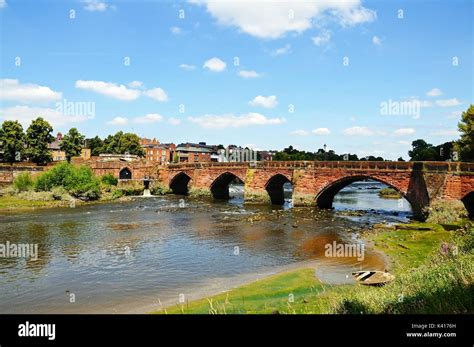 View Of Old Dee Bridge Along The River Dee Chester Cheshire England