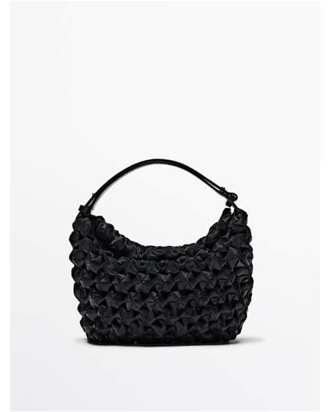 Massimo Dutti Braided Medium Leather Bag In Black Lyst