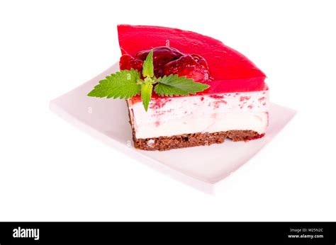 Summer Strawberry Mousse Cake With Fresh Berries On White Background