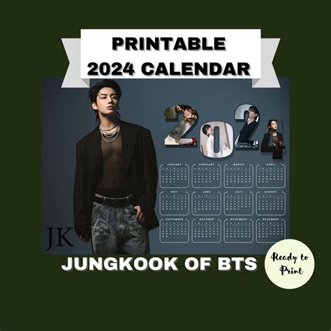 2024 BTS Calendar Printable JUNGKOOK Themed Etsy