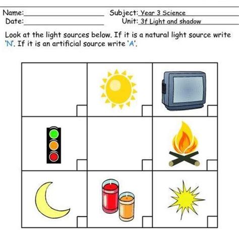 Light & Shadow worksheet