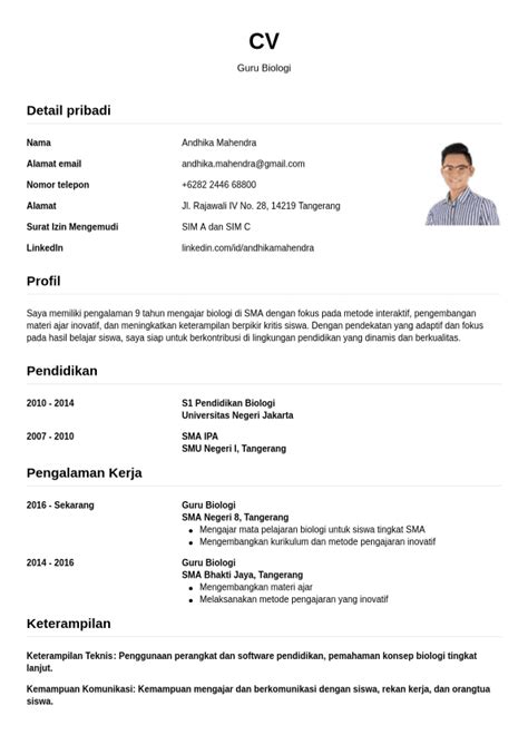 Contoh Cv Untuk Melamar Jadi Guru Otosection