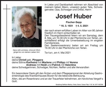 Traueranzeigen Von Josef Huber Trauer Bz