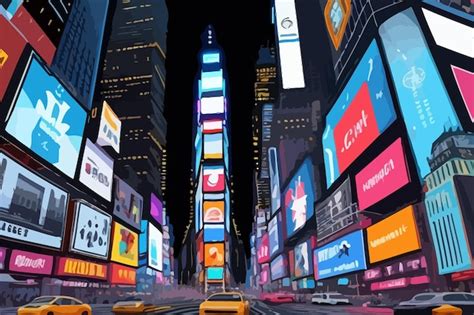 Premium Vector | Times square night lights of technology