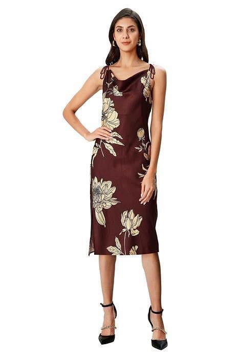 Shop Floral Print Satin Twill Slip Dress Eshakti