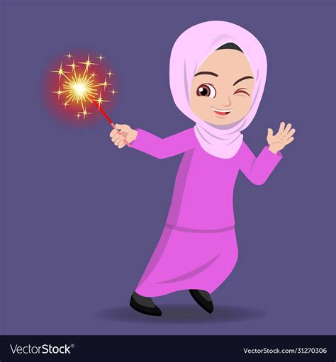 Malay Girl Celebrating Hari Raya Aidilfitri Vector Image